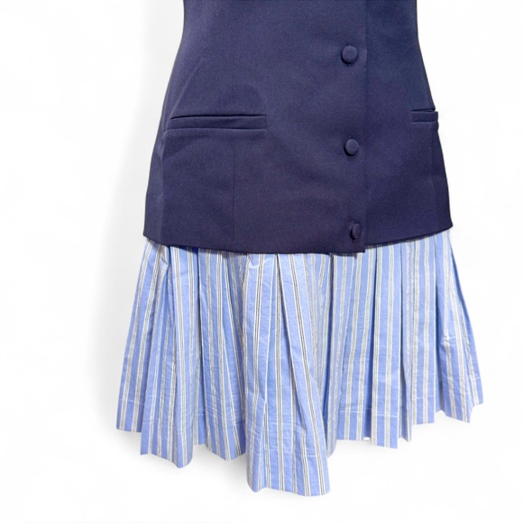 Anthropologie Navy Pinstripe Peekaboo Twofer Mini Dress NWT XL preppy Feminine - Picture 7 of 9